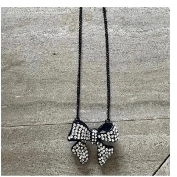 VINTAGE COOKIE LEE BLACK BOW PENDANT WITH CRYSTALS ON A BLACK CHAIN LOGO - Picture 5 of 7